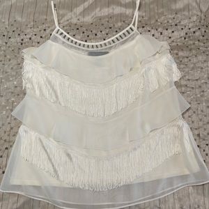 WHITE HOUSE BLACK MARKET White Fringe Studded Camisole